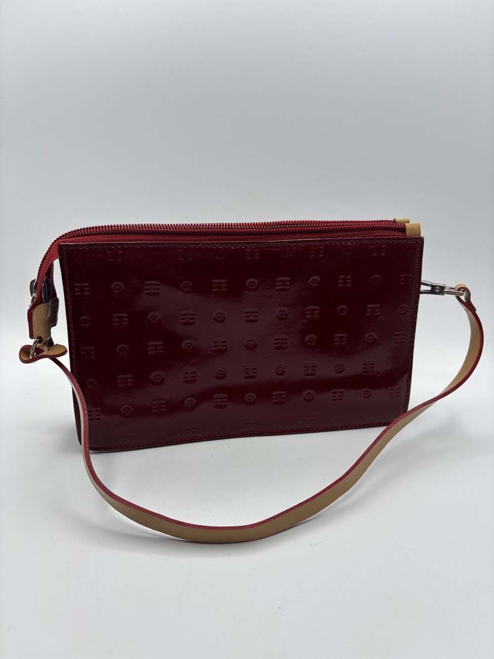 Arcadia Red Patent Leather Embossed Logo Clutch Shoulder Bag Y2K